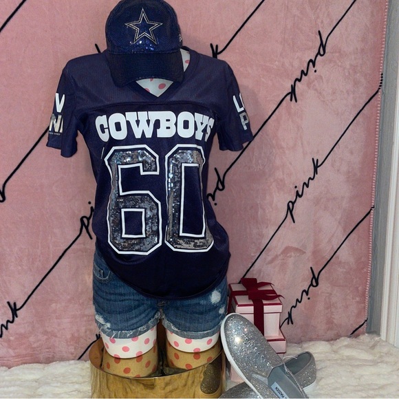*RARE Exclusive VICTORIA'S SECRET PINK Dallas Cowboys NFL Football Bling Jersey - Picture 1 of 3